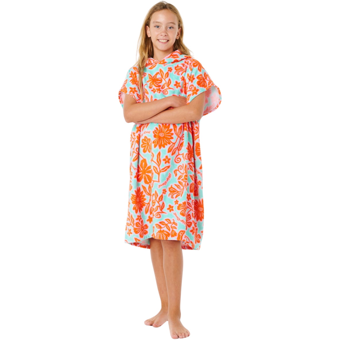 2026 Rip Curl Junior Mixed Cotton Hooded Poncho Towel 00HGTO - Teal